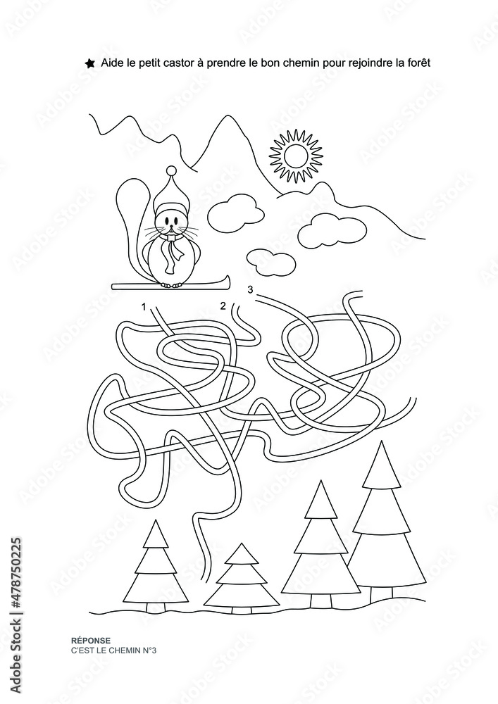 The maze game. Christmas theme. Help the little beaver get on the right ...