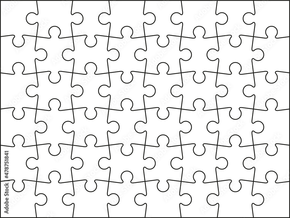 Puzzle pieces. Jigsaw grid. Thinking mosaic game with 6x8 details. Laser cut  frame. Simple background with 48 separate shapes. Vector illustration.  Stock Vector | Adobe Stock