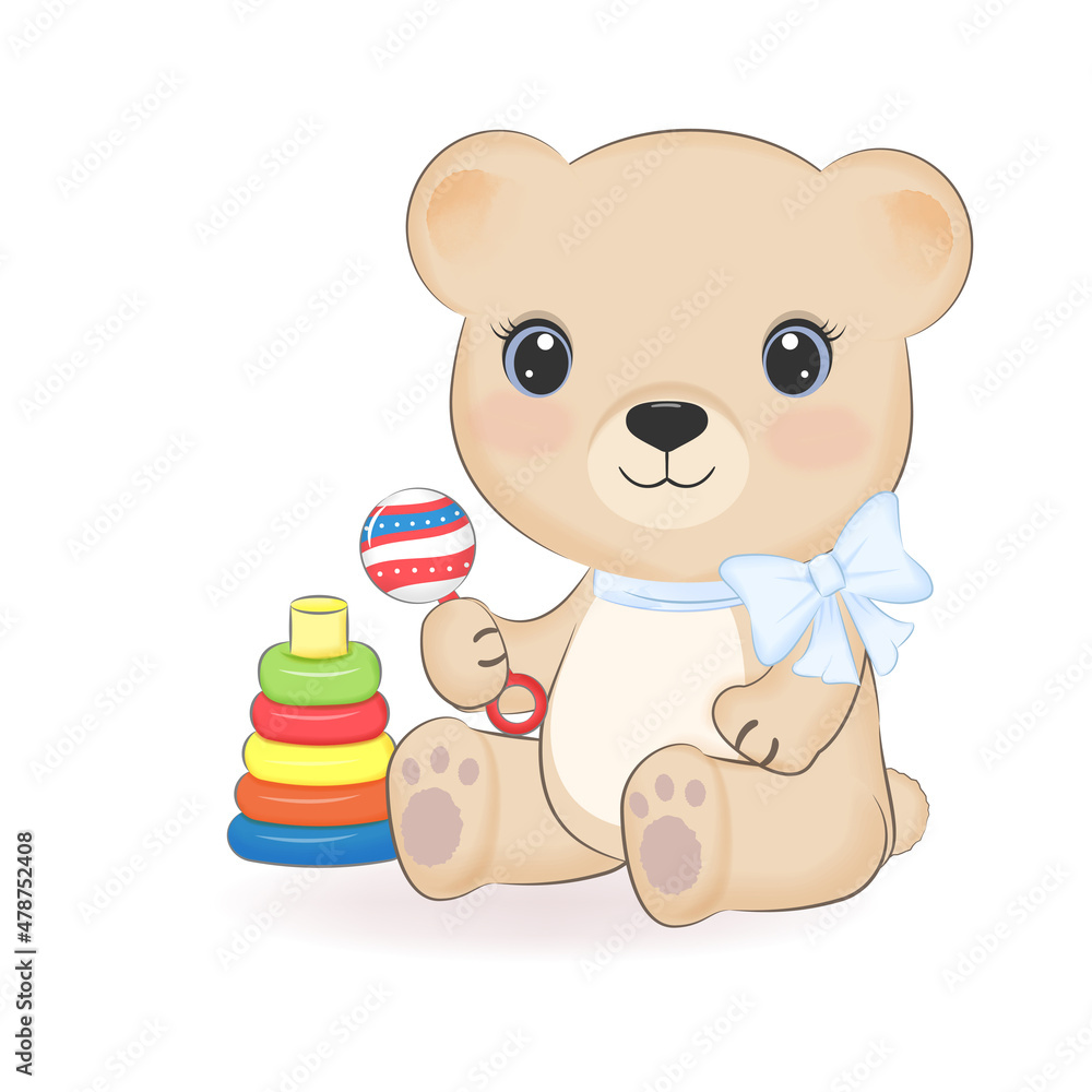 Cute Teddy Bear with baby toy illustration Cute Teddy Bear with baby toy illustration