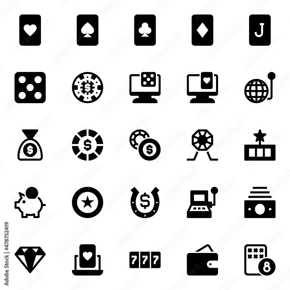 Glyph icons for gambling. Glyph icons for gambling.