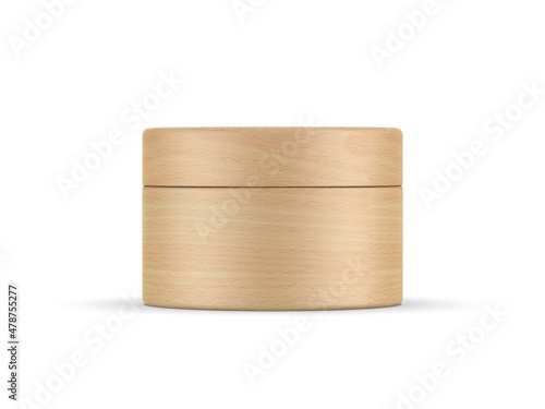 Wooden cosmetic cream jar mockup, wooden cosmetic container with wooden cap mock up template on isolated white background, 3d illustration