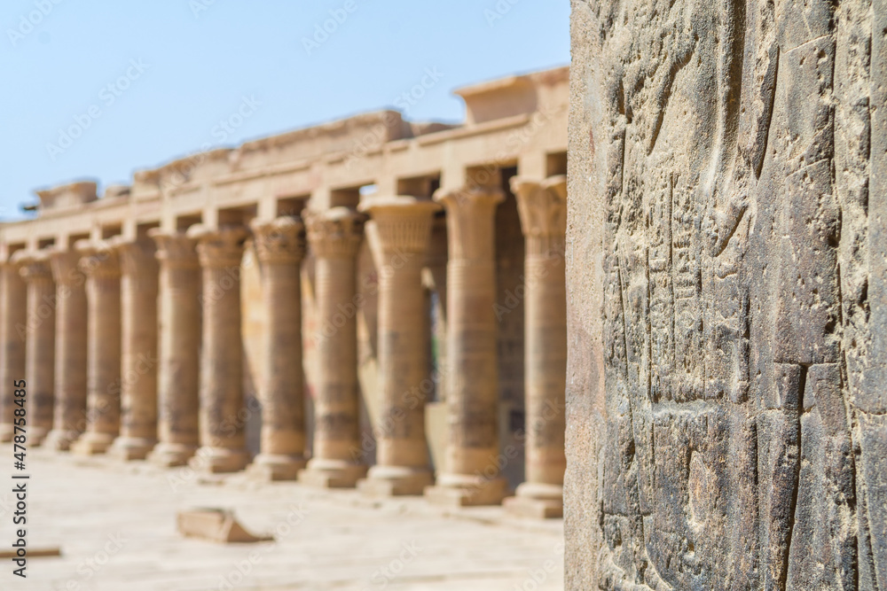 Fototapeta premium views of philae temple, full of hieroglyphics in aswan city. 