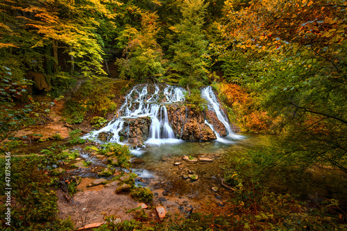 Cascade waterfalls in autumn. Travel in Bulgaria. Dokuzak waterfall photo
