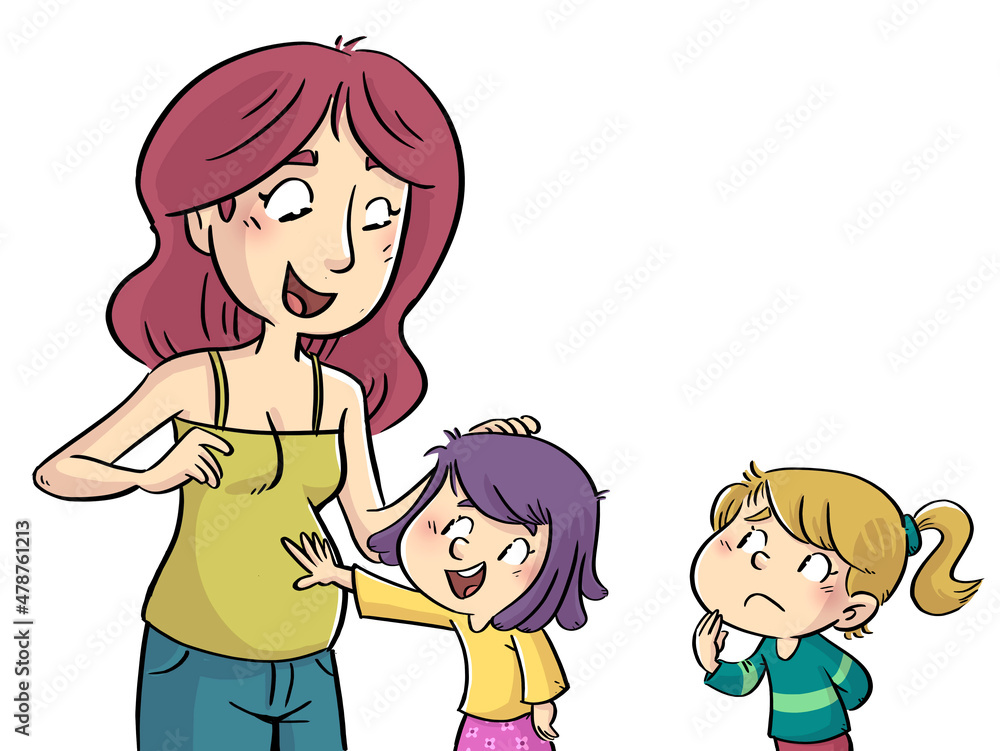 Illustration of pregnant mother talking to her daughters Illustration of pregnant mother talking to her daughters