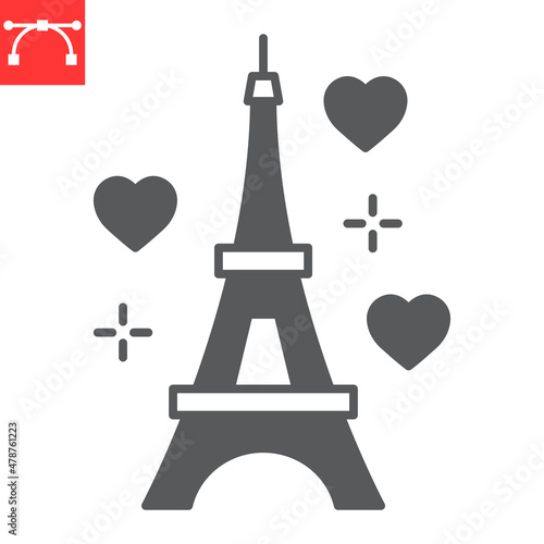 Eiffel tower glyph icon, valentines day and love, eiffel tower vector icon, vector graphics, editable stroke solid sign, eps 10.