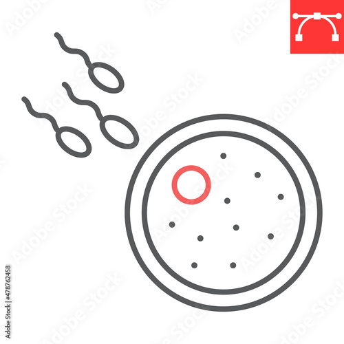 Sperm fertilizing egg cell line icon, fertility and reproduction, fertilization egg cell vector icon, vector graphics, editable stroke outline sign, eps 10.