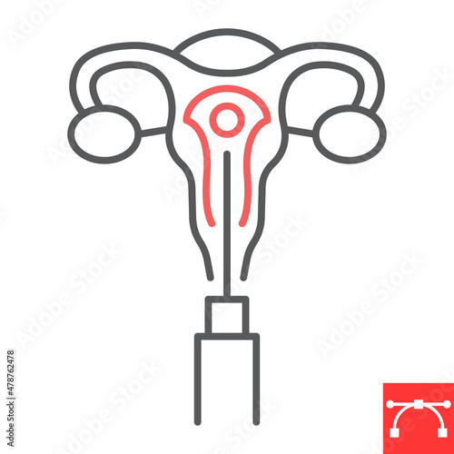 Embryo transfer line icon, pregnancy and ovary, uterus vector icon, vector graphics, editable stroke outline sign, eps 10.