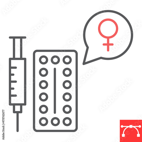 Hormone therapy line icon, medical and menopause, hormone replacement therapy vector icon, vector graphics, editable stroke outline sign, eps 10.