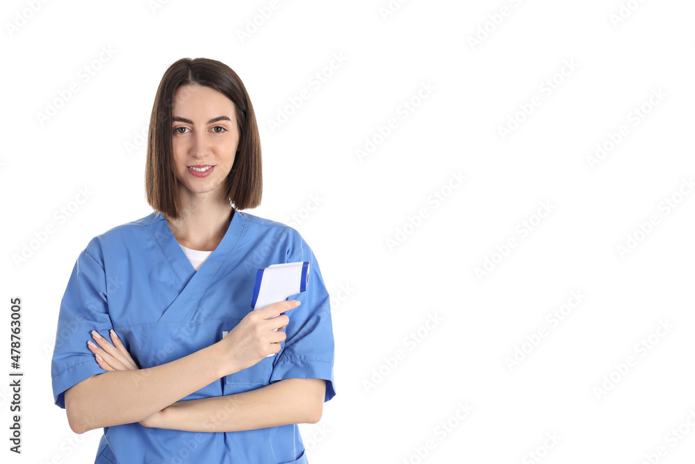 Female trainee nurse isolated on white background Female trainee nurse isolated on white background