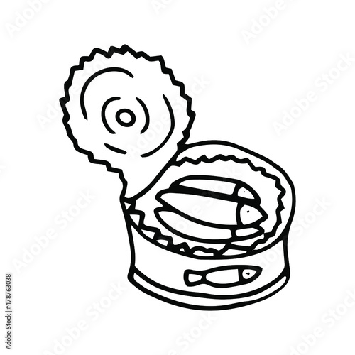 Canned fish in doodle style. Isolated vector.