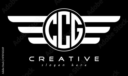 CCG three letter monogram type circle letter logo with wings vector template. photo