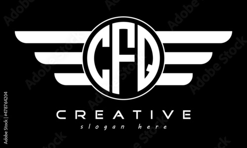 CFQ three letter monogram type circle letter logo with wings vector template. photo