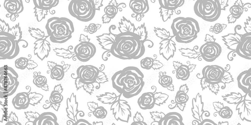 Autumn Floral Seamless Patterns with packaging and scrapbooking. colorful gray branch and Roses Flower on white Background