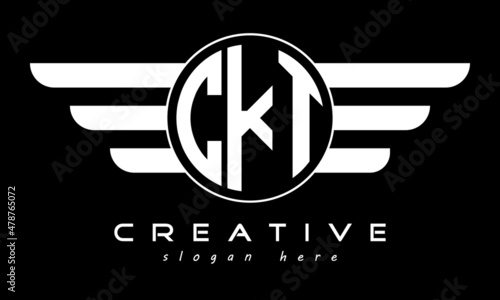 CKT three letter monogram type circle letter logo with wings vector template. photo