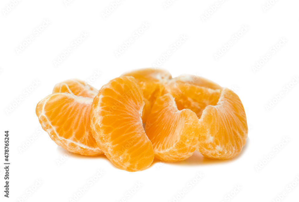 Tangerines slices isolated on white background. Peeled tangerine Tangerines slices isolated on white background. Peeled tangerine