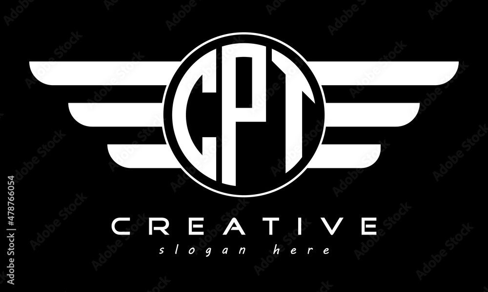 CPT three letter monogram type circle letter logo with wings vector ...
