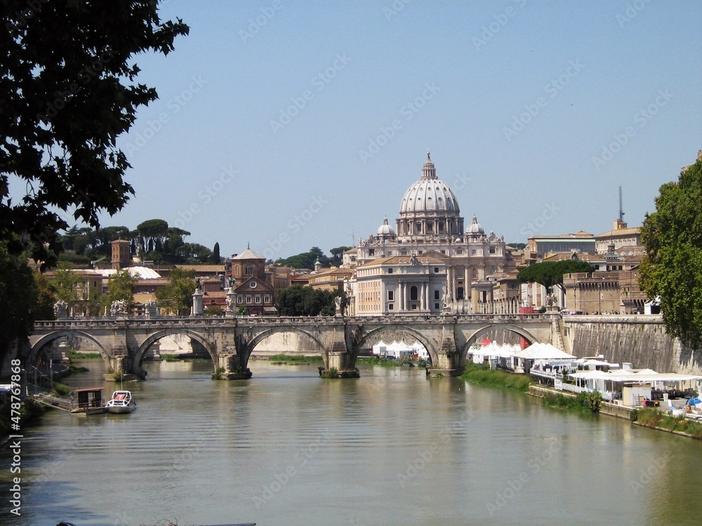 tiber river with the bridge italian architecture