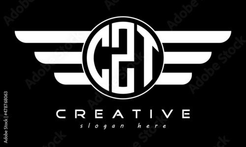 CZT three letter monogram type circle letter logo with wings vector template. photo