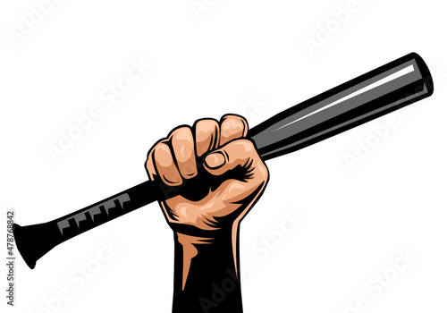 Hand holding baseball bat stick