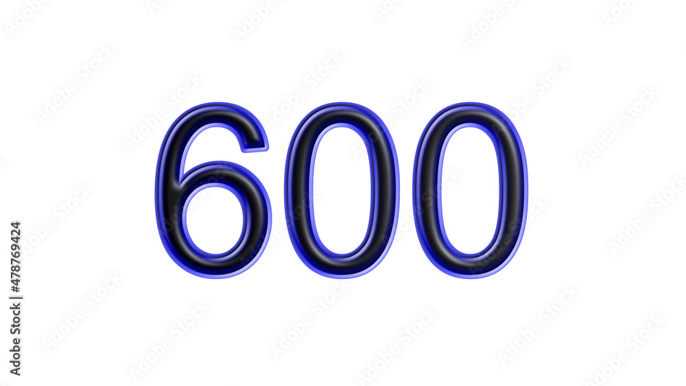 blue 600 number 3d effect white background