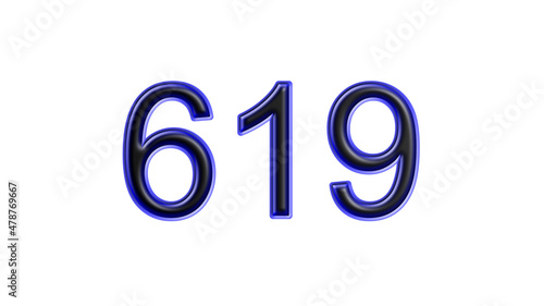 blue 619 number 3d effect white background