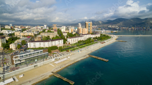 Aerial view of the embankment of the Novorossiysk city. Russia