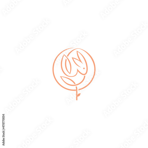 Line art rabbit with flower logo design inspirations