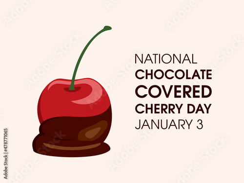 National Chocolate Covered Cherry Day vector. Cherry in chocolate icon vector. Chocolate Covered Cherry Day Poster, January 3. Important day