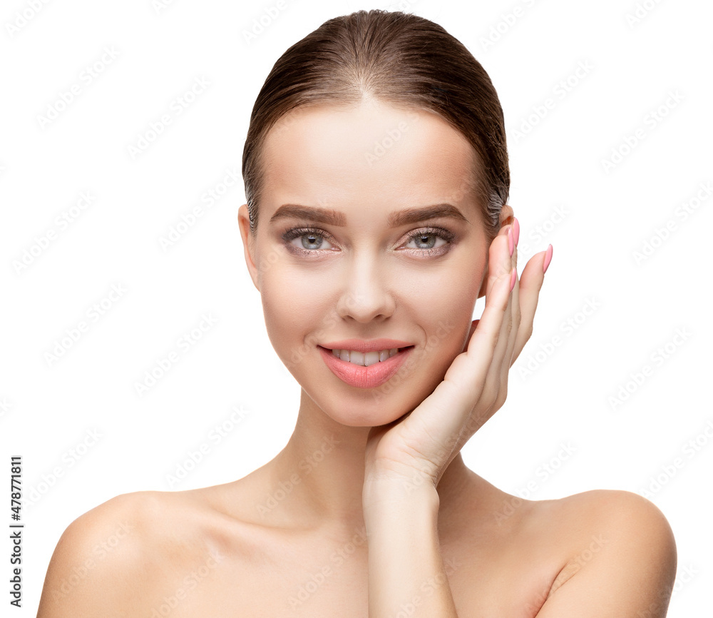 Beautiful Young Woman with Clean Fresh Skin isolated on white background Beautiful Young Woman with Clean Fresh Skin isolated on white background