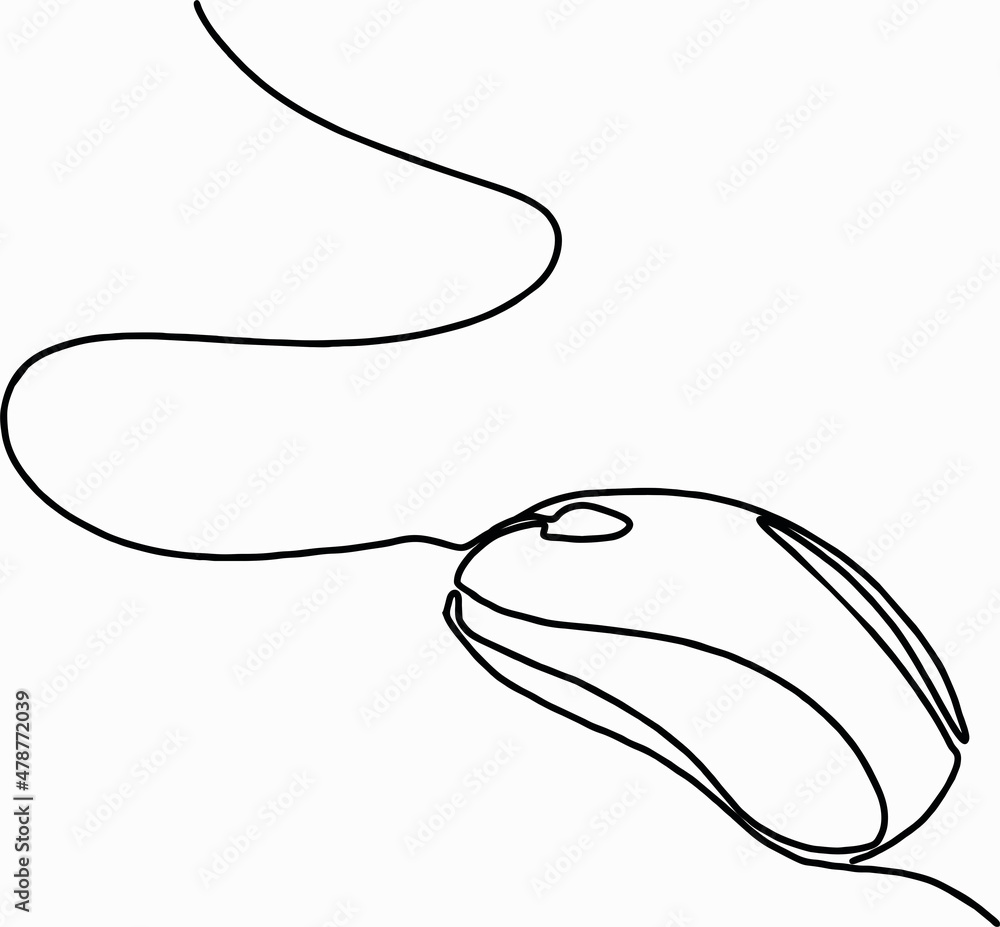 Mouse computer one continuous single line art drawing. Minimal art