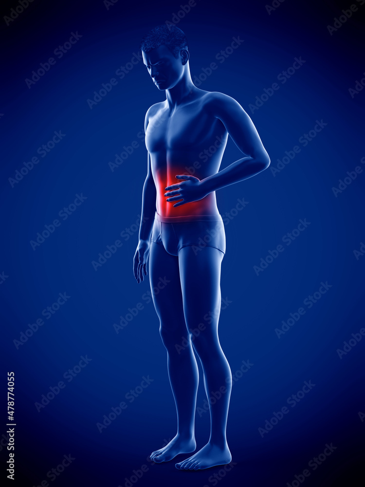 3d rendered medically accurate illustration of a mans painful stomach