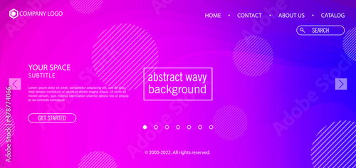 Website Landing Home Page Purple pink blue abstract trendy wavy vector background template