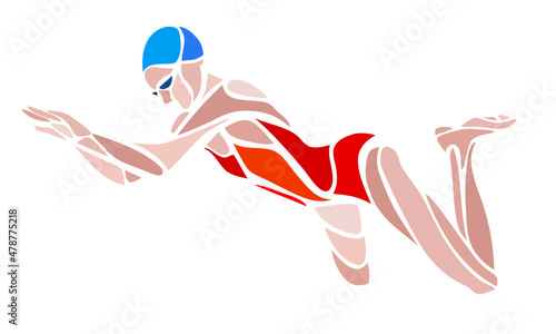 Woman Swimmer Breaststroke vector color abstract silhouette
