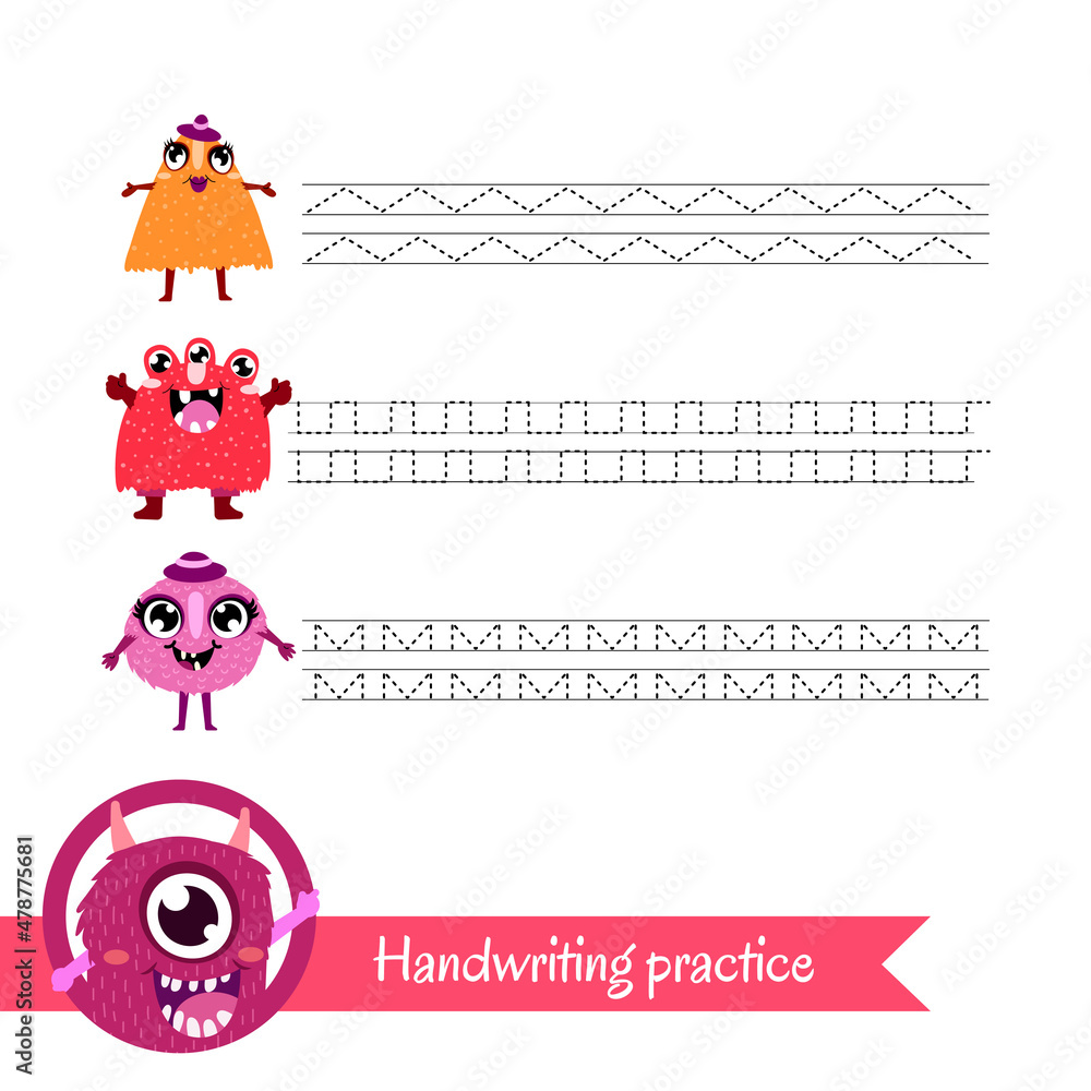 Obraz premium Handwriting practice. Educational game for preschool children.