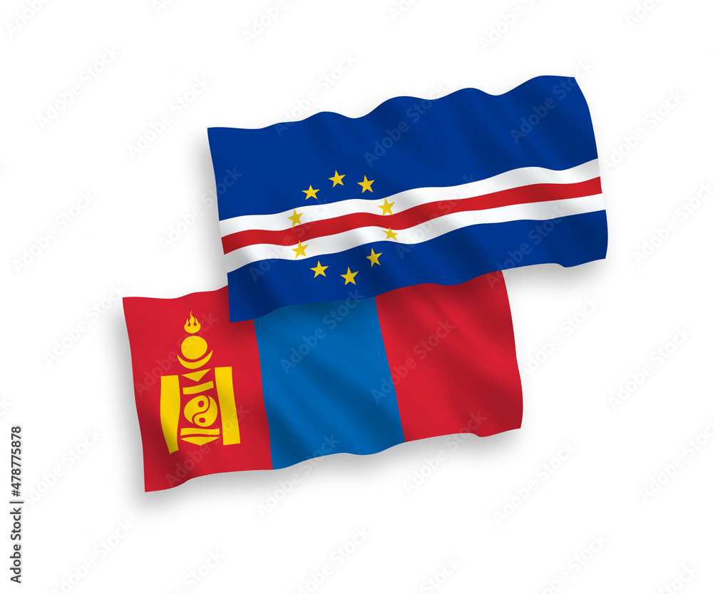Flags of Republic of Cabo Verde and Mongolia on a white background Flags of Republic of Cabo Verde and Mongolia on a white background