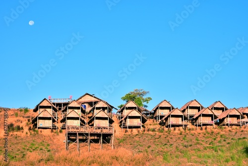 A group of homestays on a hill in Tak Province, Thailand.