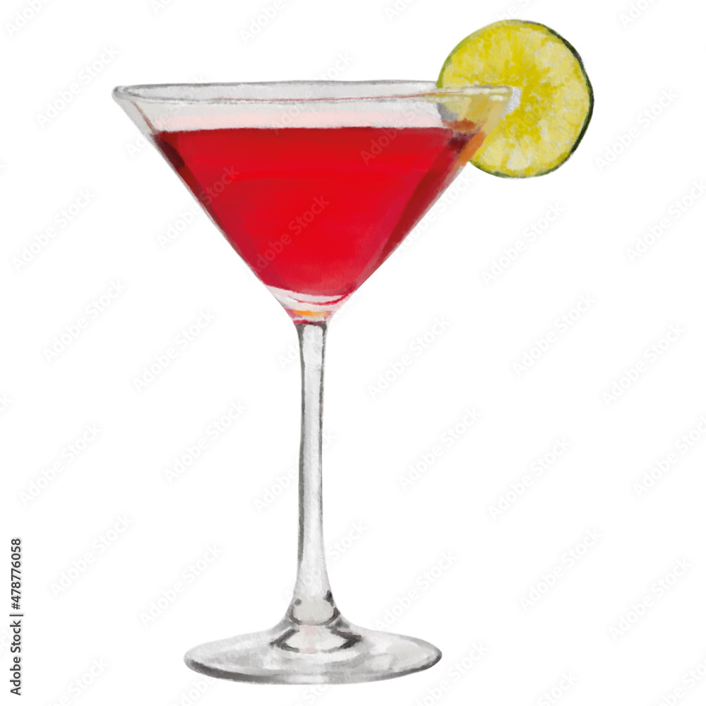 cocktail with lime. Cosmopolitan summer drink. Digital water illustration