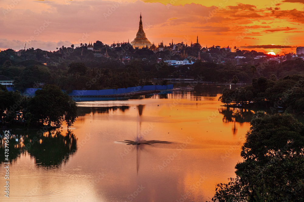The Shwedagon Pagoda in Yangon Myanmar Southeast Asia during the Sunset Timeline