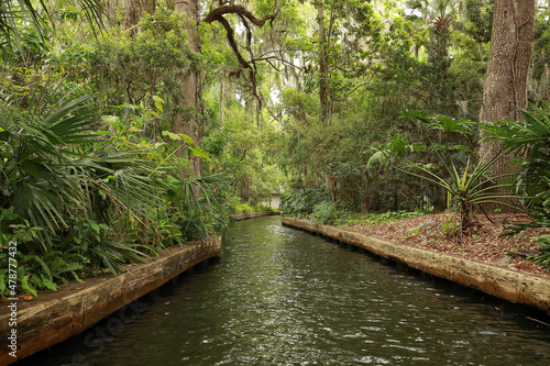 Scenic view of Winter Park, chain of lakes canal. The chain of lakes is a popular tourist destination for residents and visitors to Winter Park, Florida, USA.