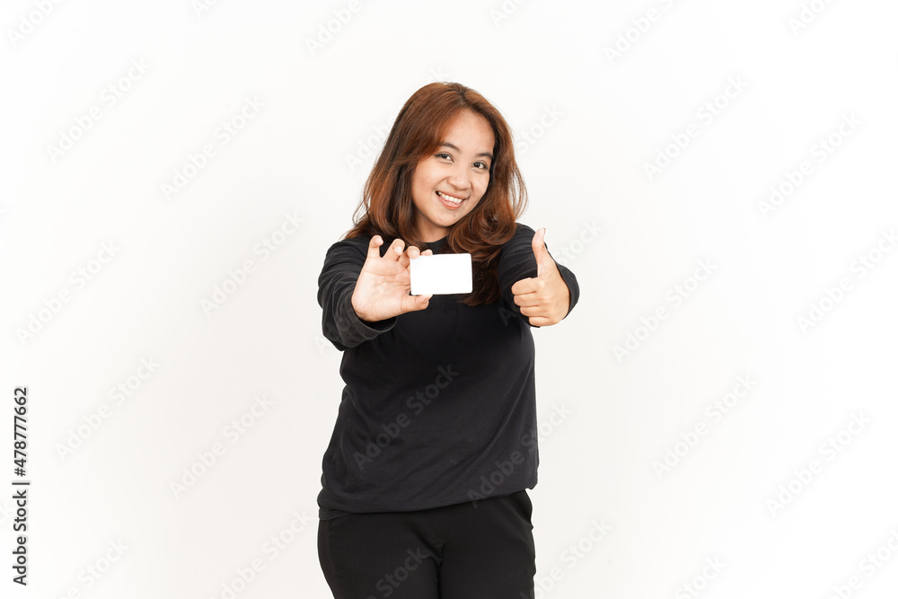 Holding and Showing Blank Credit or Bank Card Of Beautiful Asian Woman Wearing Black Shirt Holding and Showing Blank Credit or Bank Card Of Beautiful Asian Woman Wearing Black Shirt