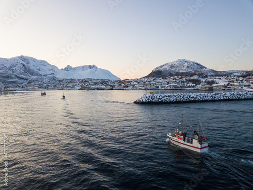 Fishing boat in norway in the arctic sea close to Skjervøy