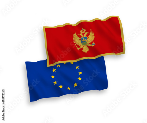 Flags of European Union and Montenegro on a white background