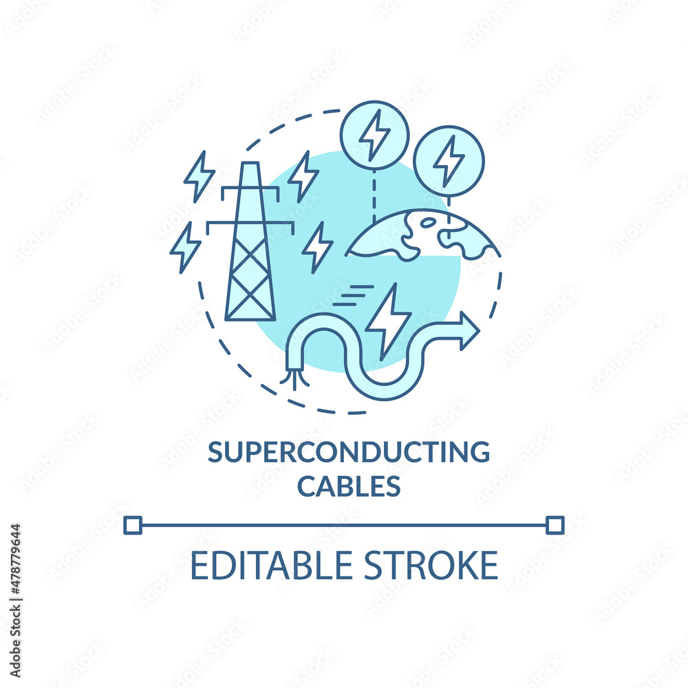 Superconducting cables turquoise concept icon. Smart grid system component abstract idea thin line illustration. Isolated outline drawing. Editable stroke. Roboto-Medium, Myriad Pro-Bold fonts used