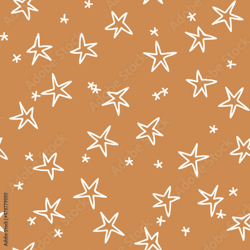 Gender neutral star seamless vector background. Simple whimsical sky two tone pattern. Kids nursery wallpaper or scandi all over print. 