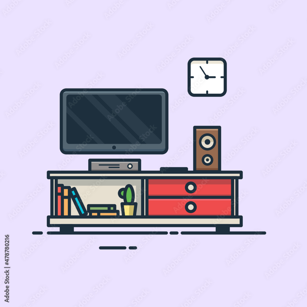 Vector Flat Illustration Of Tv Room Vector Flat Illustration Of Tv Room