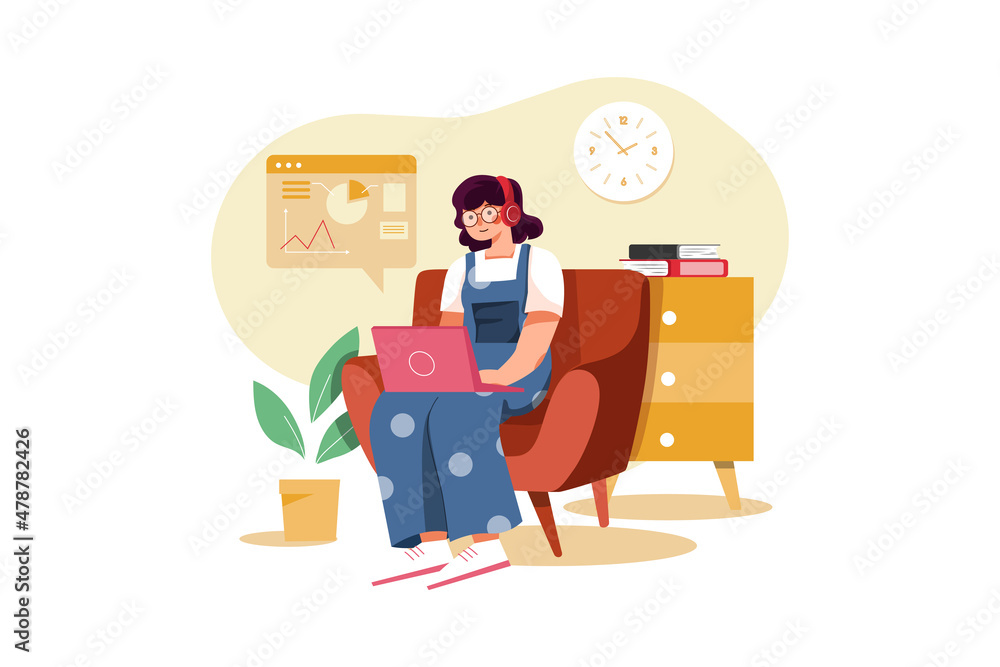 Young woman with glasses studying online Young woman with glasses studying online