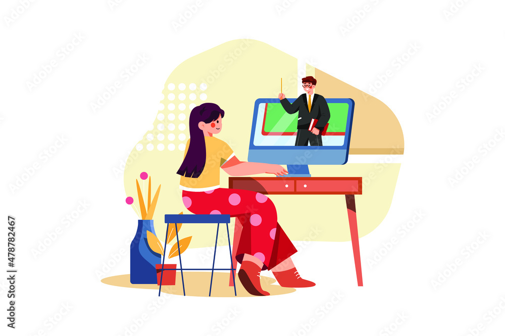 Woman watching video lecture on laptop screen Woman watching video lecture on laptop screen