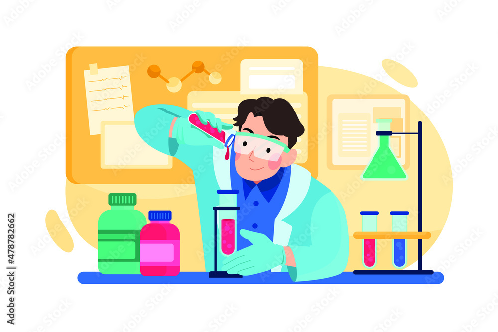 Scientist man working in the laboratory Illustration concept. Flat illustration isolated on white background. Scientist man working in the laboratory Illustration concept. Flat illustration isolated on white background.