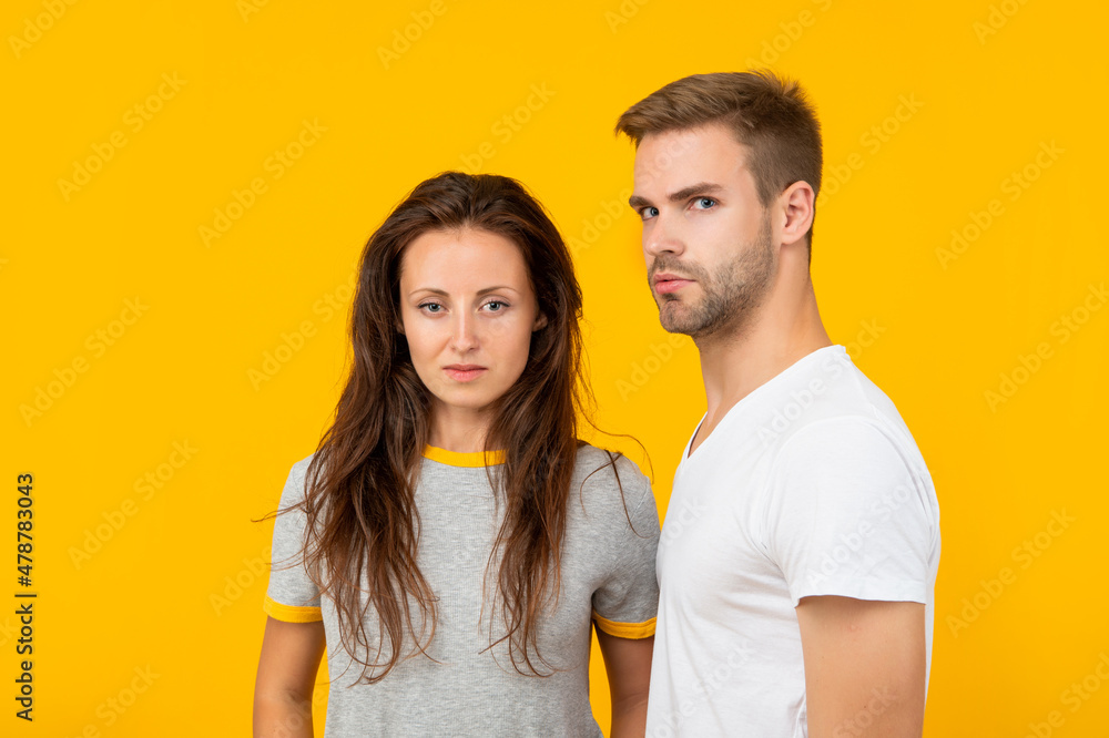 sexy young couple in love on yellow background, love sexy young couple in love on yellow background, love