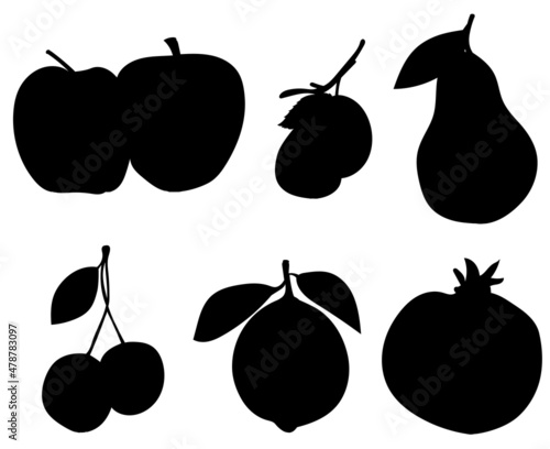 Fotografie, Obraz set of fruits black silhouette, isolated, vector, icon